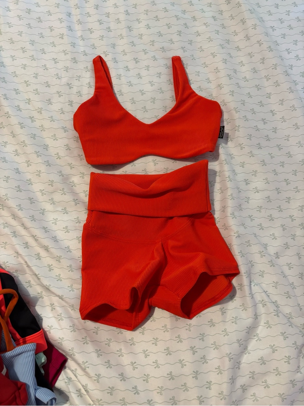Bright Red/ Ribbed Two-Piece Active Set - Crop Top & High Waist Shorts Tiger Fr